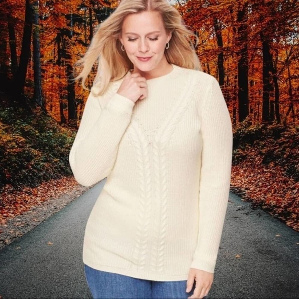Talbots Cable Knit Shaker Stitch Lambswool Sweater‎ plus size 1XP